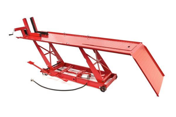 HBM 450 kg Motorheftafel Hydraulisch en Pneumatisch Met Luxe voorwielklem, Rood - Afbeelding 5