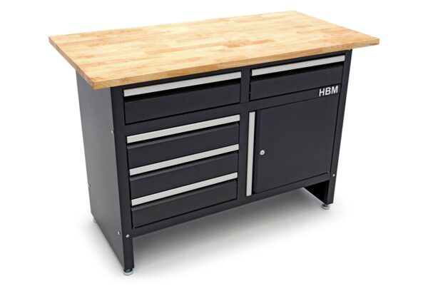 HBM 120 Cm Werkbank Met 5 Laden 1 Deur en Massief Houten Werkblad - Afbeelding 3