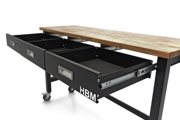 HBM Professionele 152 Cm. Verrijdbare Werkbank Met 3 Laden en Massief Houten Werkblad - Image 8