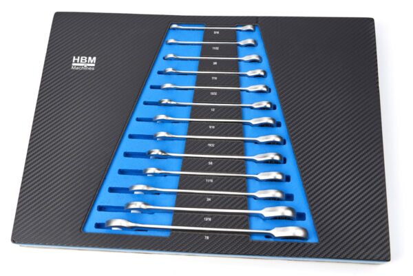 HBM 13 Delige Ring, Ratel, Steeksleutelset INCH in Carobn Foam inlay voor Gereedschapswagen