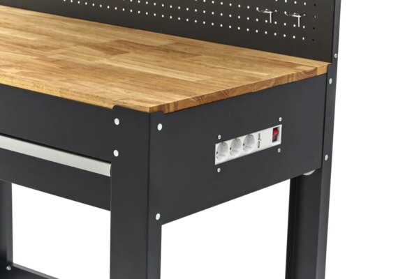 HBM 115 Cm. Werkbank Met Houten Werkblad, Achterwand Met Kastenwand, Led Verlichting , Stekkerdoos e - Afbeelding 7