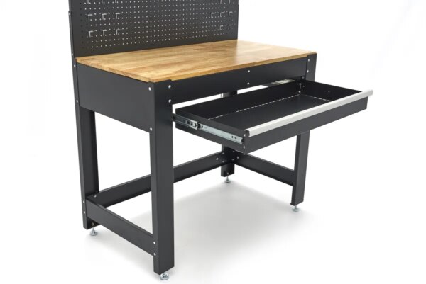 HBM 115 Cm. Werkbank Met Houten Werkblad, Achterwand Met Kastenwand, Led Verlichting , Stekkerdoos e - Afbeelding 12