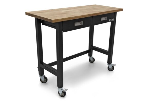 HBM Professionele 122 Cm. Verrijdbare Werkbank Met 2 Laden en Massief Houten Werkblad - Image 2