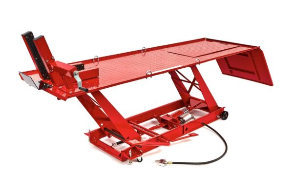 HBM 450 kg Motorheftafel Hydraulisch en Pneumatisch Met Luxe voorwielklem, Rood