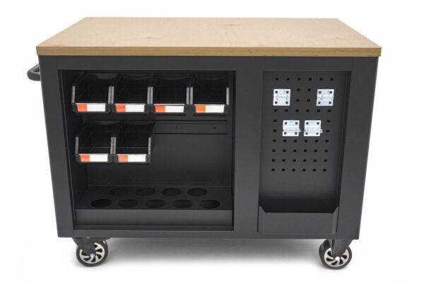 HBM verrijdbare gereedschapswagen, werkbank 114 cm met houten werkblad, zwart/grijs - Afbeelding 11