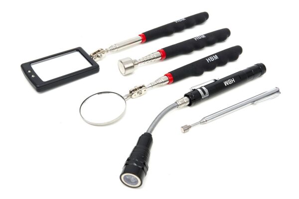 HBM 5 Delige Magneetgereedschappenset Inclusief LED Lamp, Spiegels en Pick Up Magneten