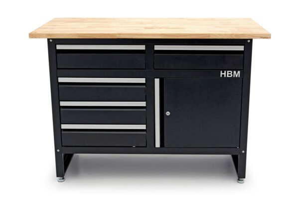 HBM 120 Cm Werkbank Met 5 Laden 1 Deur en Massief Houten Werkblad - Afbeelding 2