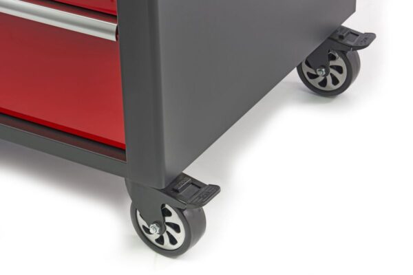 HBM verrijdbare gereedschapswagen, werkbank met houten werkblad 10 laden, rood zwart - Image 10