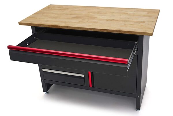 HBM 120 cm Werkbank met 4 Laden , 1 Deur en Houten Blad - Zwart - Afbeelding 9