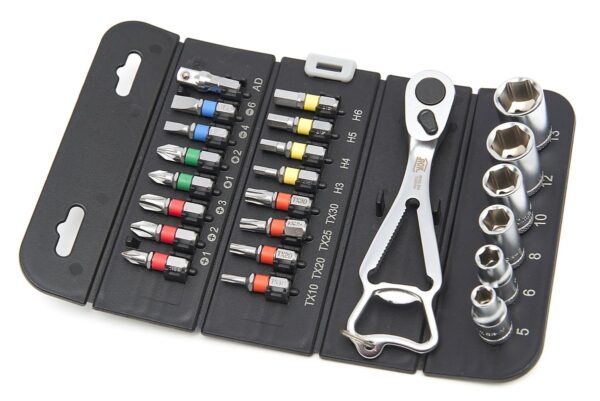 AOK 23 Delige Professionele 1/4 inch Doppenset en Bitset met Ratel in handige Opbergetui
