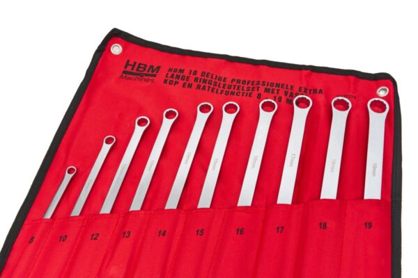 HBM 10 Delige Professionele Extra Lange Ringsleutelset met Vaste Kop en Ratelfunctie 8 - 19 mm - Afbeelding 8