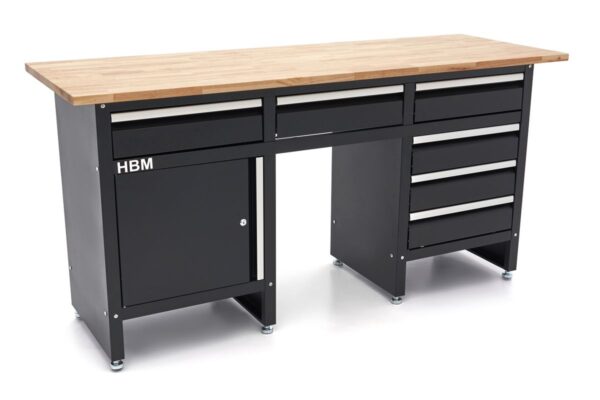 HBM 171 Cm Werkbank Met 6 Laden 1 Deur en Massief Houten Werkblad