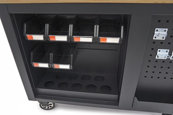HBM verrijdbare gereedschapswagen, werkbank 114 cm met houten werkblad, zwart/grijs - Afbeelding 12