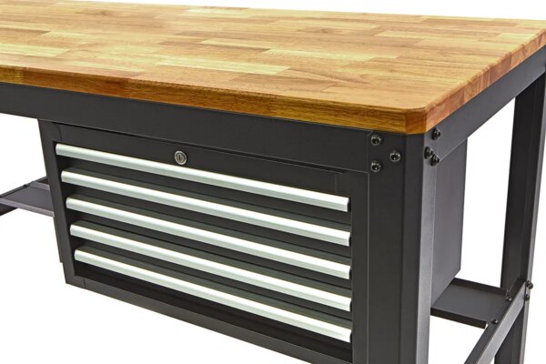 HBM 155 cm Professionele Werkbank met 5 Laden en Houten Werkblad Zwart - Afbeelding 3