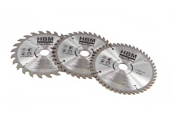 HBM 160 mm 3 Delige Profi Cirkelzaagbladenset voor invalzaag