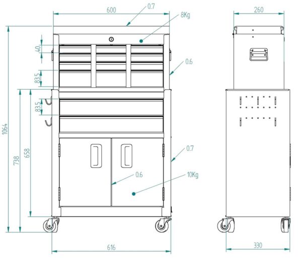 HBM gereedschapswagen inclusief opzetkast, grijs, model 2 - Afbeelding 6