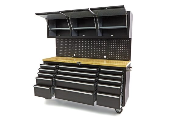 HBM 182 cm Werkbank met Kastenwand en Houten Blad Zwart - Image 2