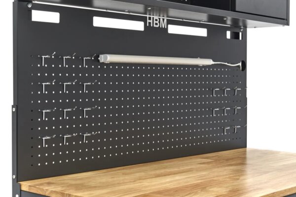 HBM 115 Cm. Werkbank Met Houten Werkblad, Achterwand Met Kastenwand, Led Verlichting , Stekkerdoos e - Afbeelding 15