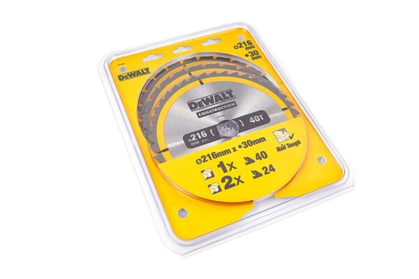DeWALT DT1962-QZ 3 Delige Cirkelzaagbladen Set 216x30mm 2x24Tands 1x40Tands - Image 2