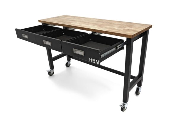 HBM Professionele 152 Cm. Verrijdbare Werkbank Met 3 Laden en Massief Houten Werkblad - Image 7