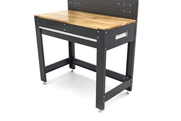 HBM 115 Cm. Werkbank Met Houten Werkblad, Achterwand Met Kastenwand, Led Verlichting , Stekkerdoos e - Afbeelding 6