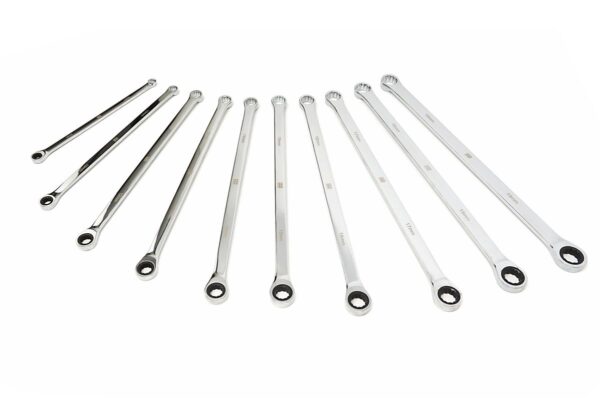 HBM 10 Delige Professionele Extra Lange Ringsleutelset met Vaste Kop en Ratelfunctie 8 - 19 mm - Afbeelding 2