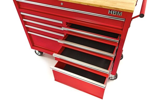 HBM gereedschapswagen met houten werkblad 117 cm, rood - Afbeelding 6