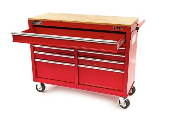 HBM gereedschapswagen met houten werkblad 117 cm, rood - Afbeelding 3