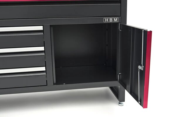 HBM 120 cm Werkbank met 4 Laden , 1 Deur en Houten Blad in Zwart - Afbeelding 10