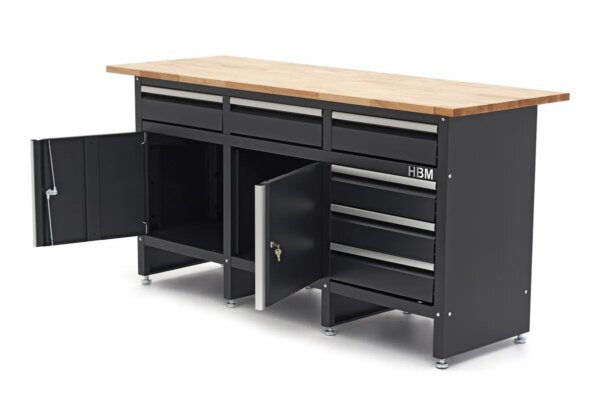 HBM 171 Cm Werkbank Met 6 Laden 2 Deuren en Massief Houten Werkblad - Image 7