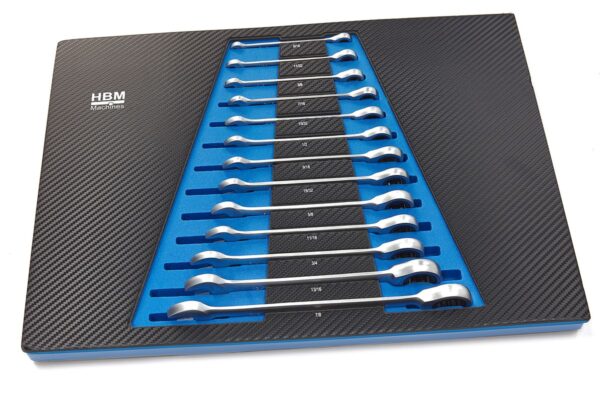 HBM 13 Delige Ring, Ratel, Steeksleutelset INCH in Carobn Foam inlay voor Gereedschapswagen - Afbeelding 5