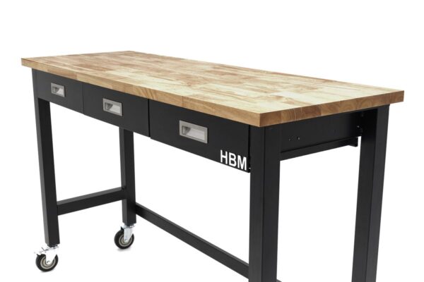 HBM Professionele 152 Cm. Verrijdbare Werkbank Met 3 Laden en Massief Houten Werkblad - Image 5