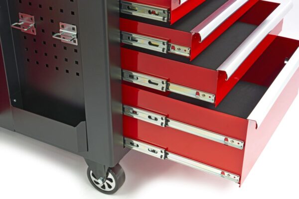 HBM verrijdbare gereedschapswagen, werkbank met houten werkblad 10 laden, rood zwart - Image 6