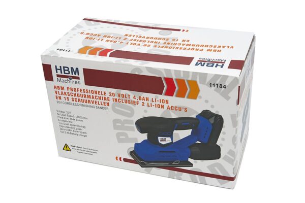 HBM Professionele 20 Volt 4,0AH Lion Vlakschuurmachine Inclusief 2 Lion Accu's en 15 Schuurvellen - Afbeelding 17