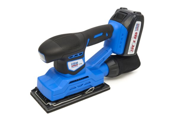 HBM Professionele 20 Volt 4,0AH Lion Vlakschuurmachine Inclusief 2 Lion Accu's en 15 Schuurvellen