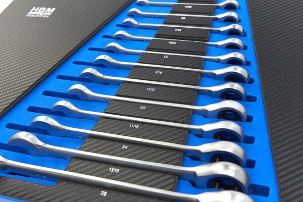 HBM 13 Delige Ring, Ratel, Steeksleutelset INCH in Carobn Foam inlay voor Gereedschapswagen - Afbeelding 4