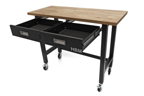 HBM Professionele 122 Cm. Verrijdbare Werkbank Met 2 Laden en Massief Houten Werkblad - Image 7