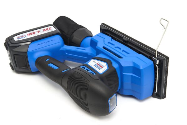HBM Professionele 20 Volt 4,0AH Lion Vlakschuurmachine Inclusief 2 Lion Accu's en 15 Schuurvellen - Afbeelding 7