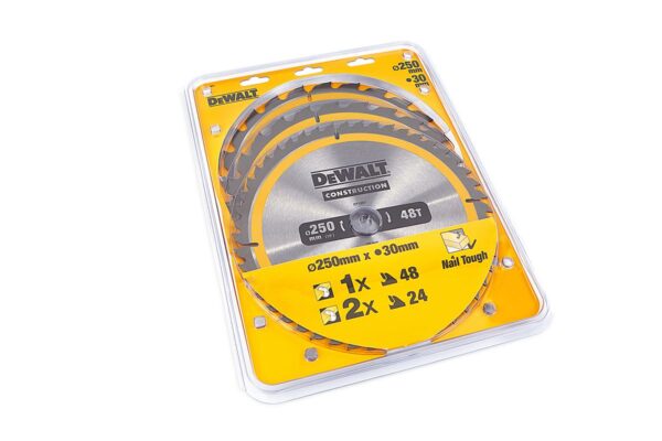 DeWALT DT1963-QZ 3 Delige Cirkelzaagbladen Set 250x30mm 2x24Tands 1x48Tands - Image 2