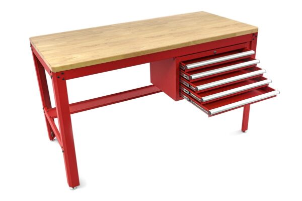 HBM 155 cm Professionele Werkbank met 5 Laden en Houten Werkblad, ROOD - Afbeelding 5