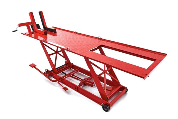 HBM 450 kg Motorheftafel Hydraulisch Met Luxe voorwielklem - Rood - Afbeelding 5