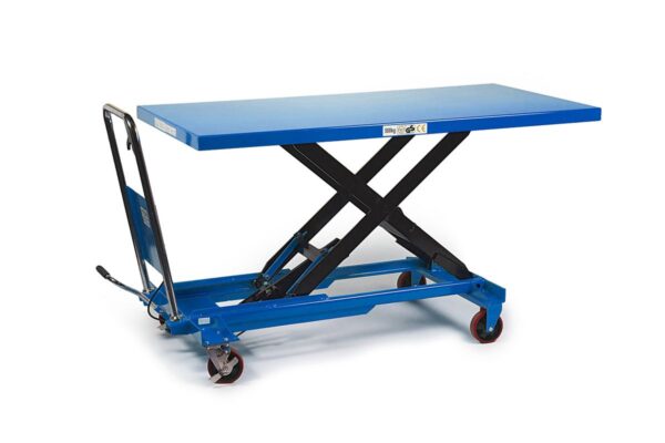 HBM verrijdbare werktafel / heftafel groot 500 kg, blauw