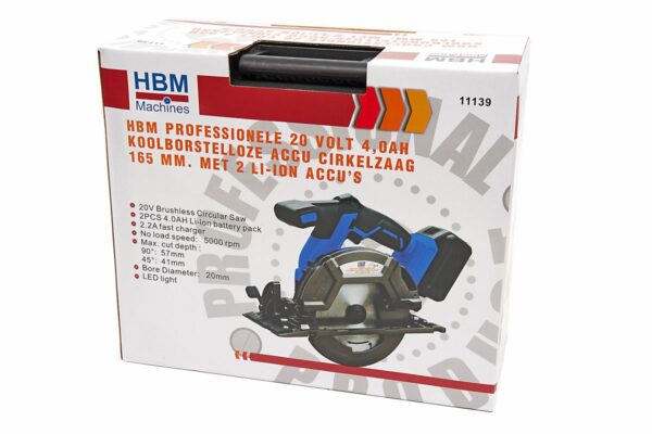 HBM Professionele Koolborstelloze Accu Cirkelzaag 165 mm 20 Volt 4,0AH - Afbeelding 16
