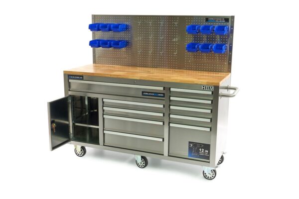 HBM 158 cm 10 Laden Werkbank met Deur en Achterwand - RVS - Afbeelding 5