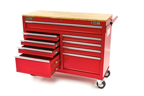 HBM gereedschapswagen met houten werkblad 117 cm, rood - Afbeelding 5