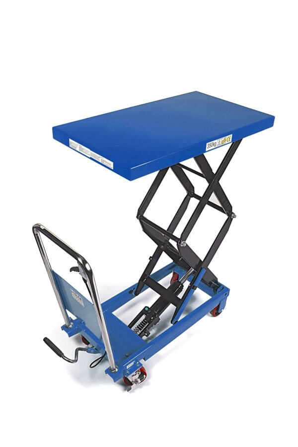 HBM verrijdbare werktafel / heftafel hoog 350 kg, blauw