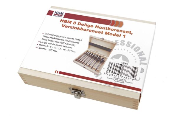 HBM 8 Delige Professionele Houtborenset Grote Maten met HEX Aansluitig - Afbeelding 6