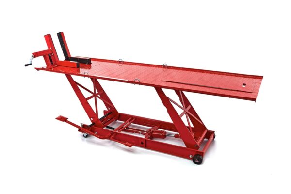 HBM 450 kg Motorheftafel Hydraulisch Met Luxe voorwielklem - Rood - Afbeelding 4