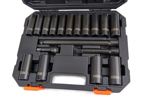 HBM Professionele 18 Delige 1/2 inch Krachtdoppenset met Verlengstukken - Image 2