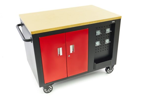 HBM verrijdbare gereedschapswagen, werkbank met houten werkblad 10 laden, rood zwart - Image 8